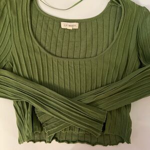 LA Hearts Olive Ribbed Cropped Long Sleeve Top